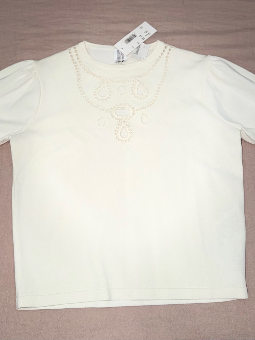 NWT Rosie Assoulin sweatshirt with intricate broderie anglaise cutwork details
